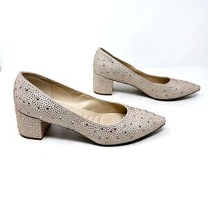[Adrienne Vittadini] Fiona Crystal Sequined Pointed Toe Block Heel Pumps Sz 11M